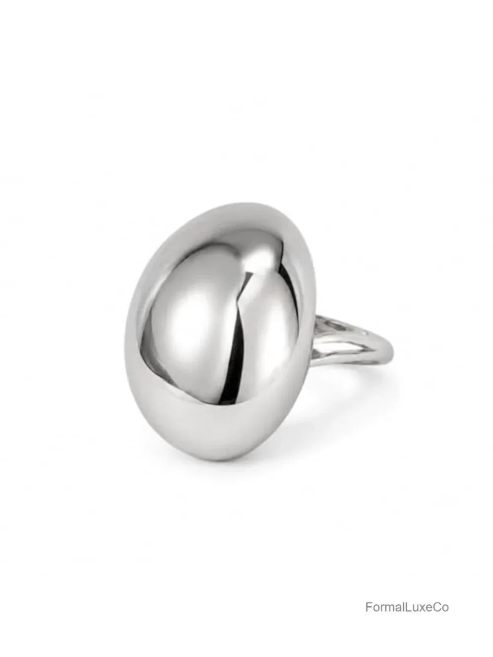 Modern Sculptural Oval Statement Adjustable Open Band Ring, Minimalist Dome
